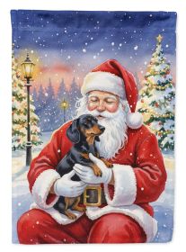 Black and Tan Dachshund with Santa Claus House Flag Large Porch Sleeve Pole Decorative Outside Yard Banner Artwork Wall Hanging, Polyester, House Size