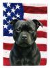 Black Staffordshire Bull Terrier American Flag House Flag Large Porch Sleeve Pole Decorative Outside Yard Banner Artwork Wall Hanging, Polyester